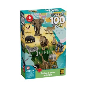 Quebra-cabeça 100 peças África e seus animais - Grow