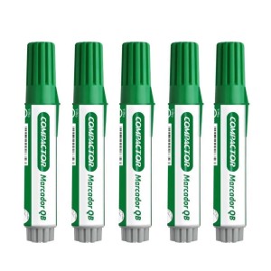 Marcador Quadro Branco Verde Kit c/ 5 Unidades Recarregável - Compactor