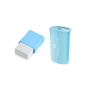 Kit Apontador com Depósito + Borracha Capa Plástica - Azul Pastel - Faber-Castell