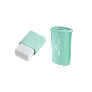 Kit Apontador com Depósito + Borracha Capa Plástica - Verde Pastel - Faber-Castell