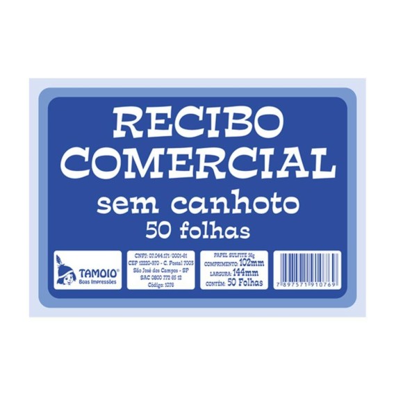 Pacote c/ 20 Unidades - Recibo Comercial s/ Canhoto - Tamoio