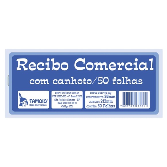 Pacote c/ 20 Unidades - Recibo Comercial c/ Canhoto - Tamoio