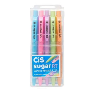 Caneta Retrátil Sugar RT Pastel - 5 cores - CIS