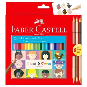 Lápis de Cor Faber-Castell 24 Cores + 3 Bicolor Caras e Cores (Tons de Pele)  (30 Cores)