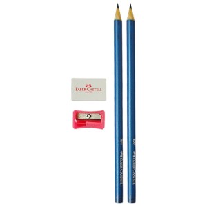 Lápis de Cor Faber-Castell Bicolor Kit Escolar 24 Cores + Apontador + Borracha + 2 Lápis Grafite Redondo