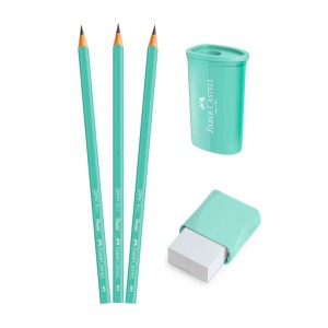 Kit Faber-Castell Tons Pastel Verde – 3 Lápis Grafite + Apontador + Borracha