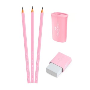 Kit Faber-Castell Tons Pastel Rosa – 3 Lápis Grafite + Apontador + Borracha