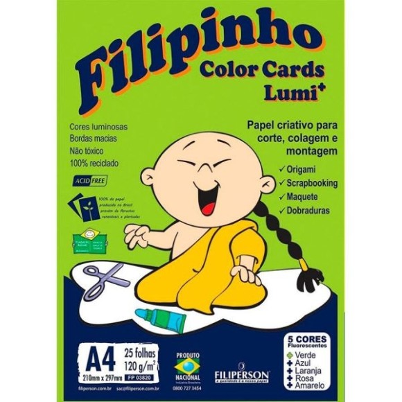 Filipinho Colors Cards Lumi+ - 25 folhas 120g/m² - FLUORESCENTES