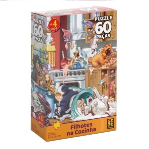 Quebra-cabeça 60 peças Filhotes na Cozinha - Grow