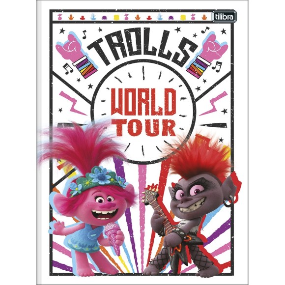 Caderno Brochurão Capa Dura Trolls World Tour - 80 folhas - Tilibra