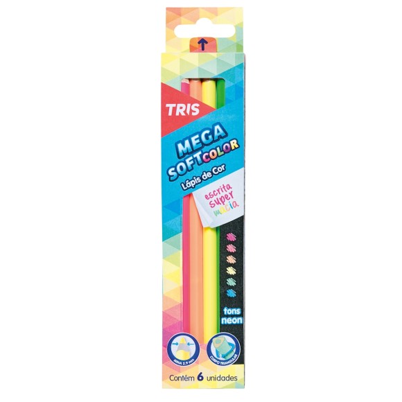 Lápis de Cor 6 Cores Neon- Mega Soft Color - Tris