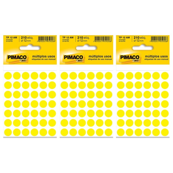 Etiqueta para Identificação Colorida 12mm - Kit com 3 Cartelas - Amarela - Pimaco
