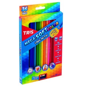 Lápis de Cor 39 Cores - 36 Lápis + Apontador Mega Soft Color - Tris