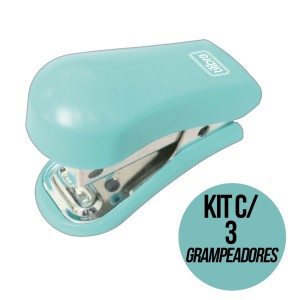 Kit com 3 Grampeadores 12 Folhas Mini com Extrator G101 - Aqua - Tilibra