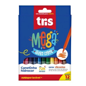 Canetinha Hidrocor Ponta Fina Mega Hidro Color - 12 Cores - Tris
