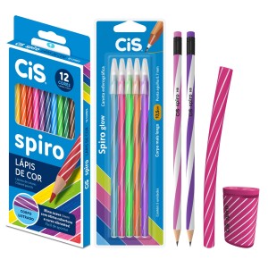 Kit Papelaria Cis Spiro Caneta Lápis Borracha e Apontador (Rosa)