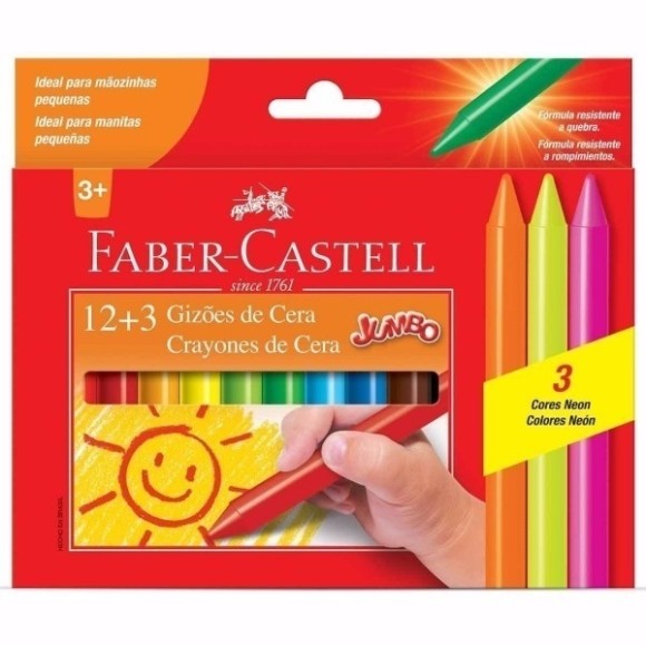 Gizões de Cera 12 cores + 3 Cores Neon Jumbo -  Faber-Castell
