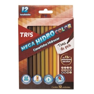 Canetinha Hidrocor Tris Mega Hidro Color - 12 Tons de Pele