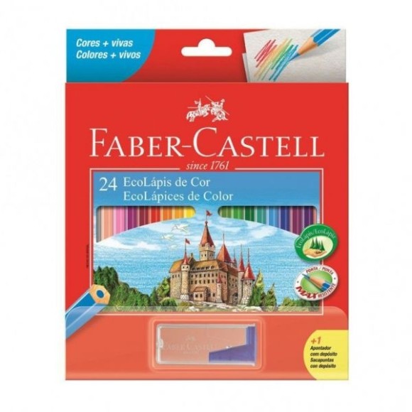 Lápis 24 Cores + Apontador com depósito Faber Castell