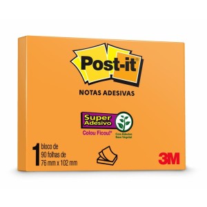 Bloco Notas Adesivas Post-it Laranja Neon 76mm x 102mm 90 folhas - 3M