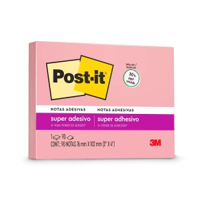 Bloco Notas Adesivas Post-it Rosa Milênio 76mm x 102mm 90 folhas - 3M