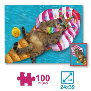 Quebra-cabeça 100 peças Gato de Férias - Pais & Filhos